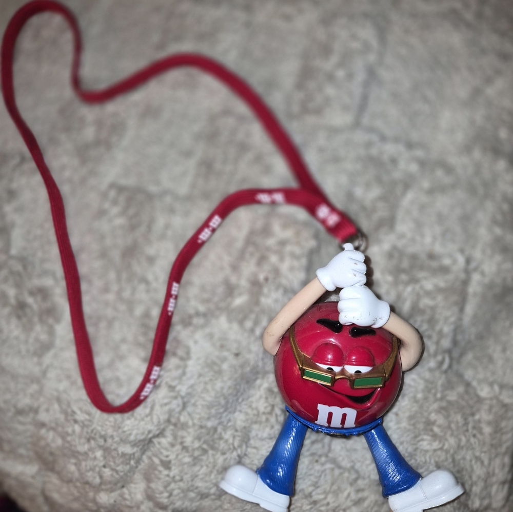 Red M&M Character AM/FM Radio With Lanyard